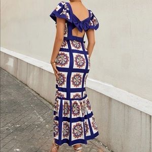 Blue and white printed dress